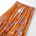 Sáia maxi laranja para mulheres com estampado ornamental Cintura elástica franzida com cordão e franjas Corte em camadas com volantes Algodão 5