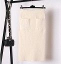 Saia midi de malha para senhora com bolsos Saia canelada ajustada com cintura elástica e fenda Viscose com spandex Saia elegante para o trabalho 3