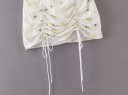 Saia mini de chiffon feminina com cintura alta Branca com pequeno padrão floral Franzido com cordões ajustáveis Chiffon e poliéster 4