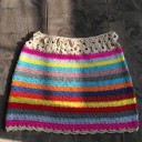 Saia mini de malha para senhora em algodão Listras horizontais coloridas Padrão de renda na cintura Bainha canelada Corte curto e justo 2