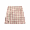 Saia mini de xadrez para senhora com calções escondidos Corte curto em A Duas fendas na parte frontal Tecido de acetato Para primavera 3