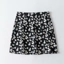 Saia mini feminina com estampa floral Corte justo e reto Duas fendas na frente Cintura franzida Tecido leve de chiffon e acetato 7