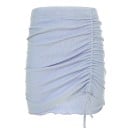 Saia mini feminina com franzido e cordão de aperto na lateral Saia canelada em azul claro Cintura elástica Algodão, poliéster e spandex 1