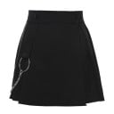 Sáia mini plissada feminina com cintura alta Anel metálico decorativo com corrente Dois botões na cintura Parte da frente lisa e plissados 2