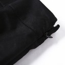 Saia mini preta para senhora com fenda na frente Corte justo e reto Fecho com zip Costura visível Tecido liso Poliéster 5