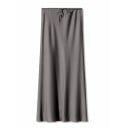 Saias maxi de cetim longas para mulheres Saia elegante, brilhante e reta de cintura Alta Saia social lisa para a noite, baile 5