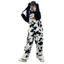 Salopetă albă pentru femei cu puncte negre Motiv vacă Nume nu vorbi cu străini Buzunare Decolteu rotund Pantaloni lungi Top 1