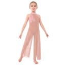 Salopetă de dans pentru fete cu bustieră din dantelă și pantaloni largi, jumpsuit cu gât halter din nylon pentru dans liric 5
