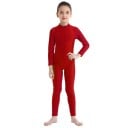 Salopetă de dans pentru fete cu mânecă lungă și guler înalt, tricot simplu, poliester și elastan, pentru balet, gimnastică și dans 2