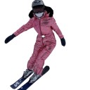 Salopetă de iarnă pentru femei, unicolor, lucios, cu glugă căptușită cu blăniță, pantaloni lungi, croială călduroasă, poliester 5