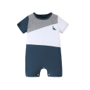Salopetă de vară pentru copii cu mânecă scurtă Salopetă albă și albastră cu dinozaur Salopetă din tricou și pantaloni scurți Salopetă festivă confortabilă din bumbac și poliester 1