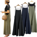 Salopetă pentru femei Model monocolor Pantaloni largi Bretele subțiri Amestec de poliester și bumbac Outfit de vară Croi liber Îmbrăcăminte la modă 3