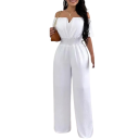 Salopetă pentru femei, uni, cu decolteu în V, mânecă scurtă, pantaloni lungi, croială lejeră de vară, material poliesteric confortabil 2