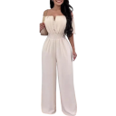 Salopetă pentru femei, uni, cu decolteu în V, mânecă scurtă, pantaloni lungi, croială lejeră de vară, material poliesteric confortabil 7