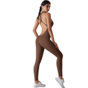 Salopetă sportivă pentru femei cu bretele, spate liber și colanți cu fermoar în decolteu, salopetă fitness din nylon 13