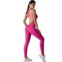 Salopetă sportivă pentru femei cu bretele, spate liber și colanți cu fermoar în decolteu, salopetă fitness din nylon 10