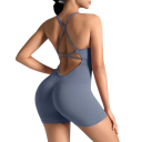 Salopetă sportivă pentru femei cu bretele subțiri, spate liber și pantaloni scurți, salopetă fitness unicoloră din nylon și spandex 14