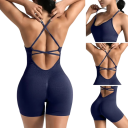 Salopetă sportivă pentru femei cu bretele subțiri, spate liber și pantaloni scurți, salopetă fitness unicoloră din nylon 2
