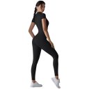 Salopetă sportivă pentru femei cu mânecă scurtă, fermoar la decolteu, colanți strâmți, unicolor, nylon, spandex, îmbrăcăminte 2