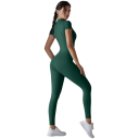 Salopetă sportivă pentru femei cu mânecă scurtă, fermoar la decolteu, colanți strâmți, unicolor, nylon, spandex, îmbrăcăminte 6