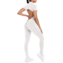 Salopetă sportivă pentru femei cu mânecă scurtă Spate deschis Fermuar la decolteu Leggings strâmte Uni Nylon Spandex 8