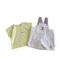 Salopette d'été à carreaux pour enfants avec bretelles et broderie d'ours en peluche 98% coton Unisexe shorts gris pour tout-petits Garçons et Filles Style décontracté léger 3