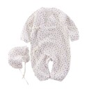 Salopette en coton muslin pour nouveau-né à manches longues et décolleté en V Salopette unisexe blanche avec motif floral et fentes à lacets 1