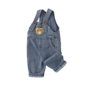 Salopette en coton pour enfants avec motif d'ours Pantalons longs Bretelles à boutons Unisexe salopette en jean pour le printemps et l'automne avec poches pour garçons et filles 3