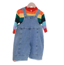 Salopette en jean pour enfants en coton et spandex Coupe ample Salopette décontractée d'automne pour garçons et filles Salopette unie bleue à boutons 6