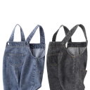 Salopette estiva corta per bambini in denim di cotone Salopette monocromatica per neonati con taschino e bottoni Salopette corta per ragazzi e ragazze 2