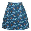 Salsa mini feminina com padrão total Corte evasé Fecho de correr Algodão com spandex Padrões coloridos de frutas e do mundo marinho 2
