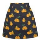 Salsa mini feminina com padrão total Corte evasé Fecho de correr Algodão com spandex Padrões coloridos de frutas e do mundo marinho 3