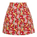 Salsa mini feminina com padrão total Corte evasé Fecho de correr Algodão com spandex Padrões coloridos de frutas e do mundo marinho 7