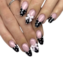 Samling af 24 stk mandelformede kunstige negle med fransk manicure Prikker og sløjfer Langtidsholdbare elegante tips DIY Neglefil og lim 1