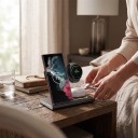Sammenfoldelig trådløs opladningsstation 3i1 15 W med LED-belysning til Samsung Galaxy telefon, ur og Buds USB-C Sort til natbordet 6