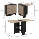 Sammenklappeligt spisebord 75 x 140 x 74 cm efter udfoldning Med hjul og foldbare plader samt hylder i midten Trælook med sort konstruktion 7