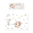 Samolepka na zeď 81 x 55,3 cm Medvedík s psíkom v dáždnika a králik Priesvitná detská nástenná dekorácia z matného vinylu Roztomilá výzdoba izby 1