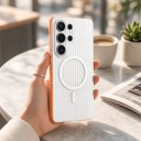 Samsung Galaxy S24 Ultra 3D Csíkos Tok, Mágneses Töltés Támogatás, Matt Tok, Kamerák és Gombok Védelme 3