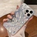Samsung Galaxy S24 Ultra - Läpinäkyvä valkoinen suojakuori tähtikuvioilla, maalattu aaltoileva kuvio, sateenkaarihohto, polykarbonaatti ja TPU, puhelimen suojus 6