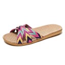 Sandales d'été pour femmes en style boho avec des bandes tissées colorées Semelle plate confortable Chaussures légères pour la maison et l'extérieur Apparence ethnique élégante 5