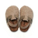 Sandalias de felpa para niños con tira trasera elástica, zapatillas de corcho con piel sintética, zapatos cómodos para niños 5