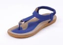 Sandalias de verano para mujer con tira entre los dedos Banda elástica fruncida en el talón Adorno de aspecto metálico Plantilla suave 6
