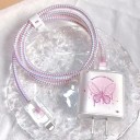 Sats med silikonaccessoarer för iPhone-laddare 5i1 Rosa fjäril Skyddande skal Laddningskabel Kabeldragare Stilren design 2