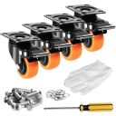 Sats med svängbara hjul med broms 155×64×130×32 mm, svart med orange hjul, 4 st i satsen, inklusive monteringsutrustning 1