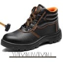 Scarpe di sicurezza sopra la caviglia con punta in acciaio Scarpe da lavoro impermeabili in pelle PU Suola antiscivolo Nere con cuciture arancioni 2