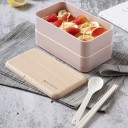 Scatola bento a due piani per cibo con cucchiaio e bacchette Scomparto per posate Separatore inseribile Coperchio con decorazione in legno In 4