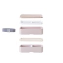 Scatola bento a due piani per cibo con cucchiaio e bacchette Scomparto per posate Separatore inseribile Coperchio con decorazione in legno In 5