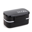 Scatola bento in plastica a due piani per cibo con separatori Cucchiaio e forchetta inclusi Capacità 1400 ml Chiusura con clip 20 x 13 x 10 cm 1