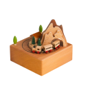Scatola musicale rotante in legno treno paesaggio montano meccanismo manuale 11 × 11 × 13 cm legno decorazione naturale 4
