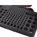 Scatola per batterie con tester Organizzatore in plastica nera per batterie di diversi tipi Supporto pratico per una conservazione ordinata e controllo dello stato 3